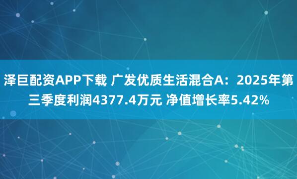 泽巨配资APP下载 广发优质生活混合A：2025年第三季度利润4377.4万元 净值增长率5.42%